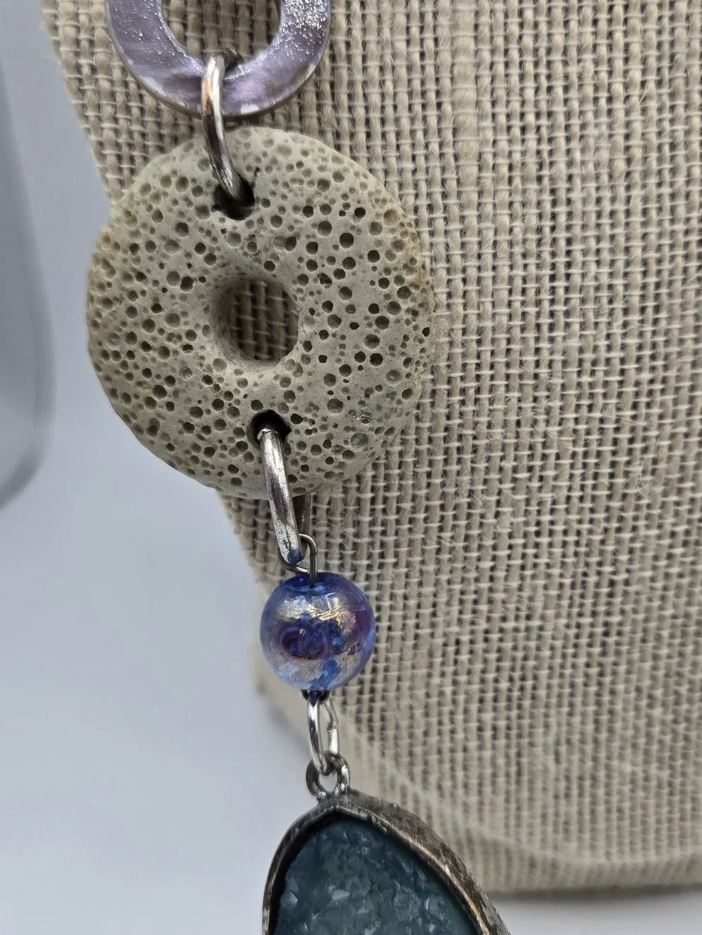 Chico's Teal Wood Silver Mixed Media Necklace Druzy Labradorite Turquoise READ